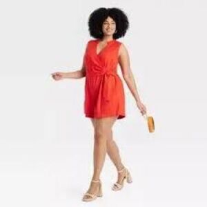 A New Day Orange Linen-Rayon Wrap Romper Dress XL